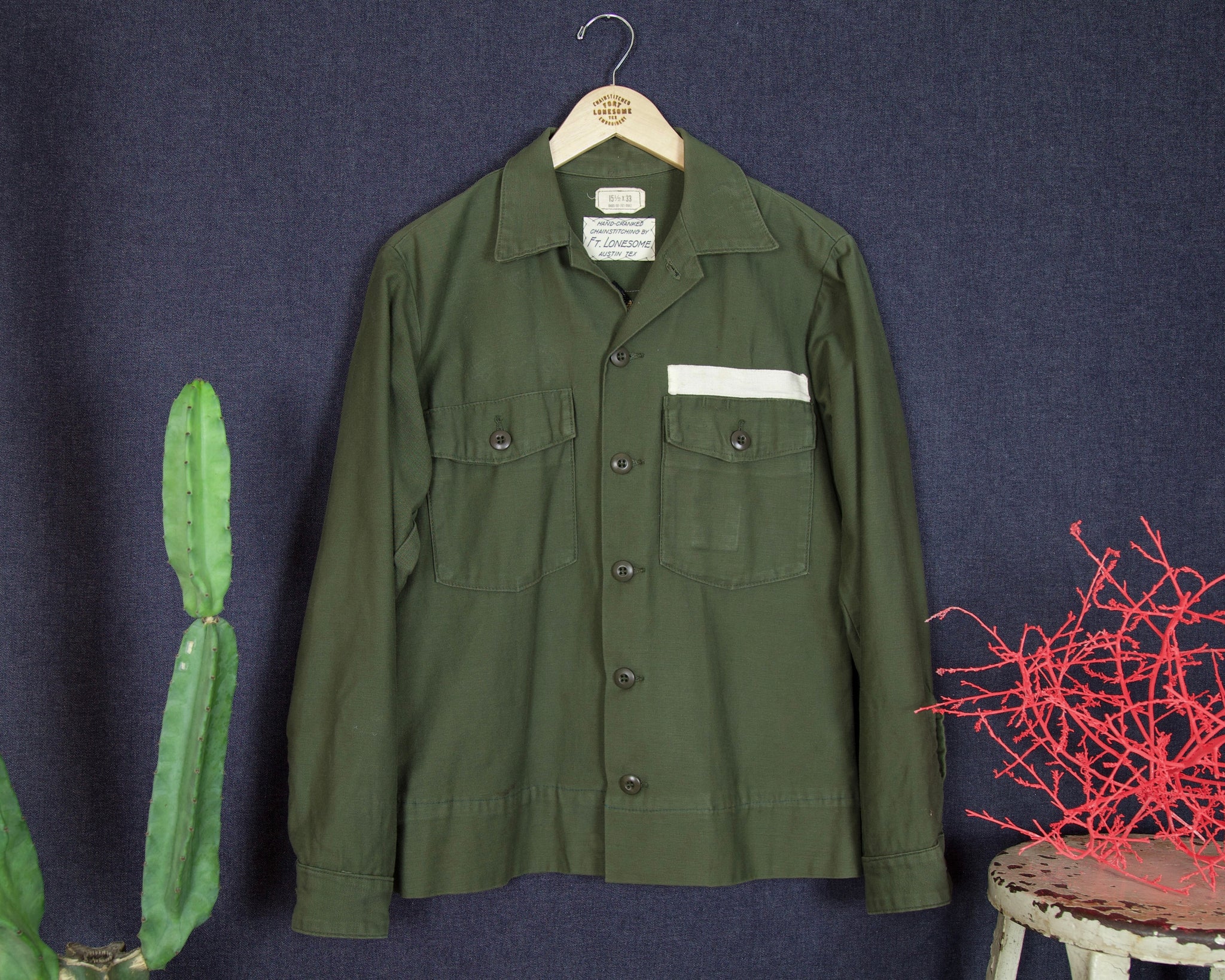 Vintage Army Jacket with Stitched Feather Mandala