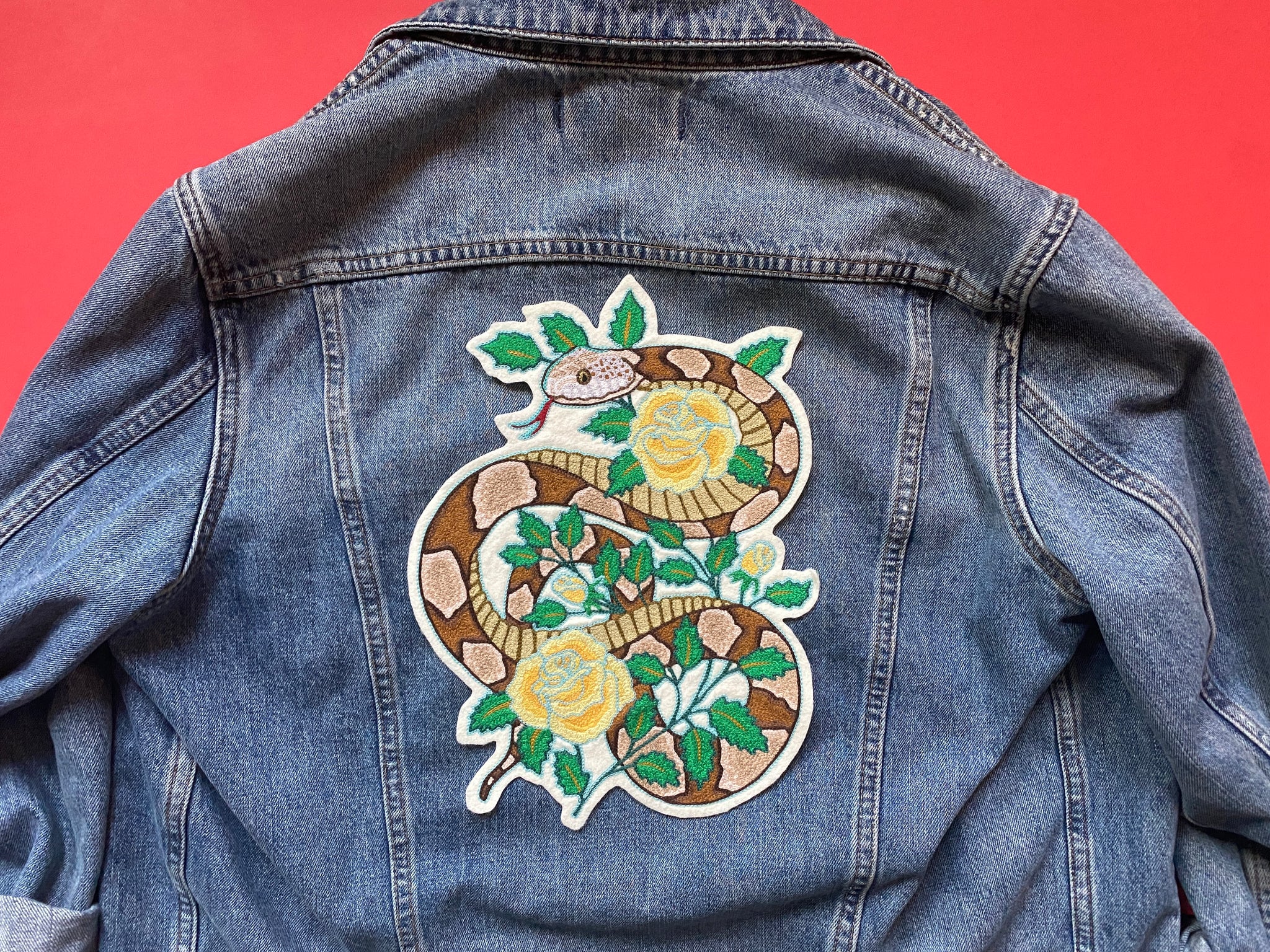 One-of-a-Kind Snake and Roses Back Patch