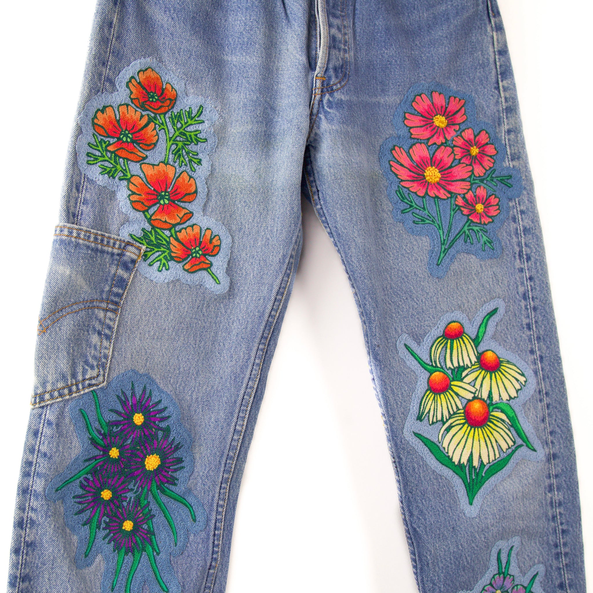 Floral Patched Levis 501s